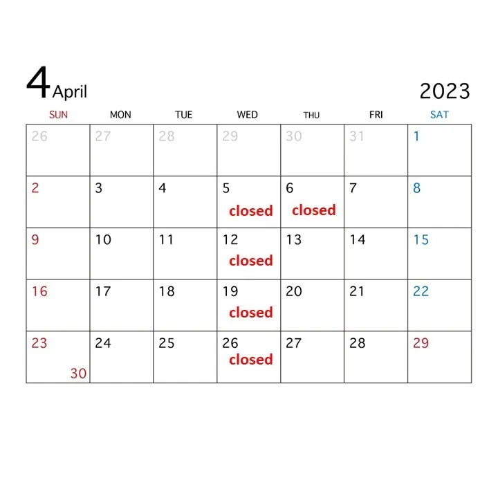 2023年4月の定休日に関して|Y's garden